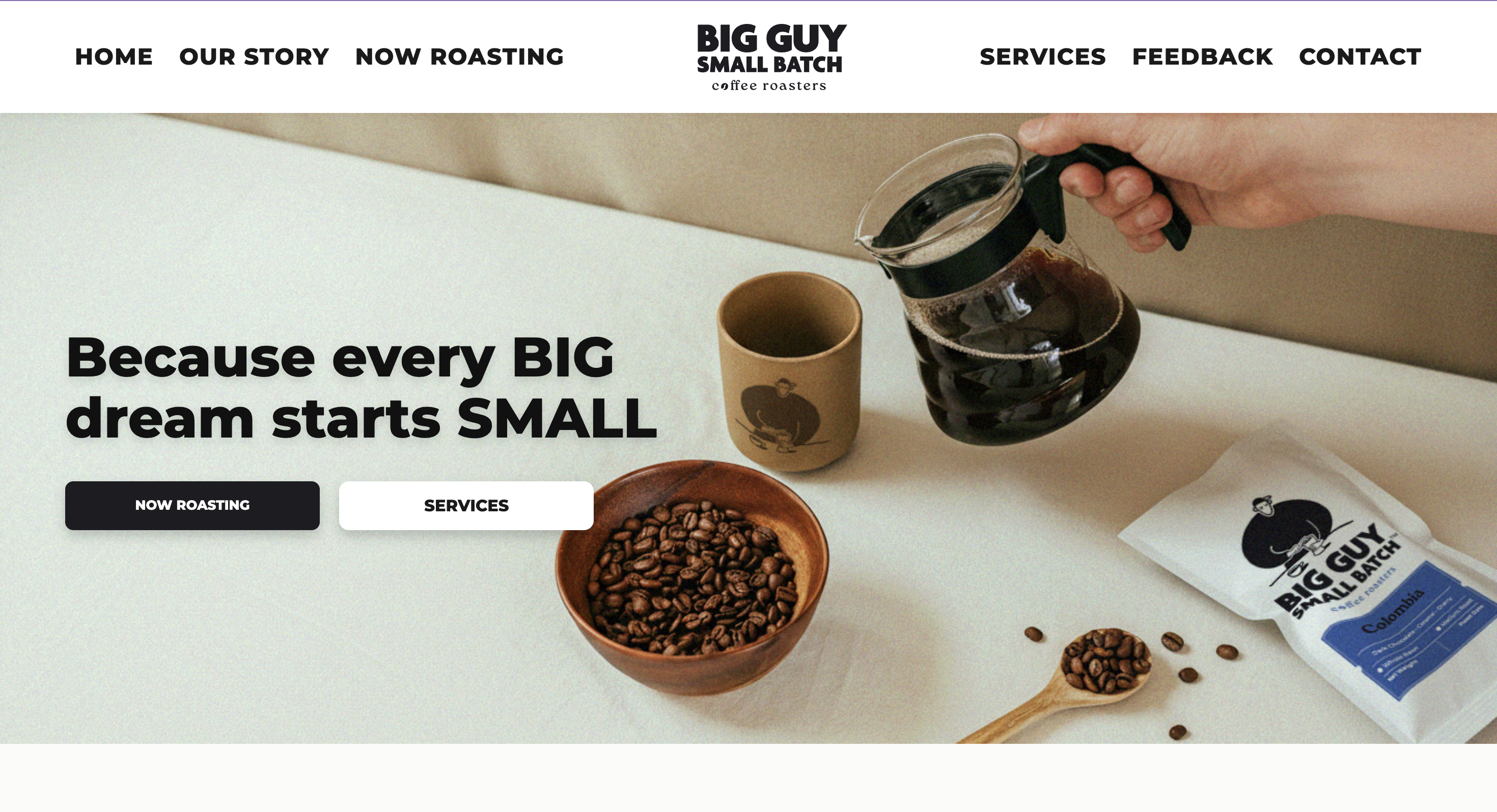 Big Guy Small Batch Coffee website